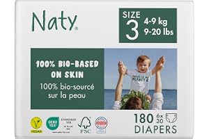 Naty Blöjor, Storlek 3 (4–9kg), 180 stycken | För känslig hud, 100% växtbaserad mot huden, absorbent, premium komfort, parfym