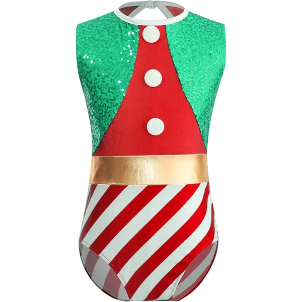 Costume Natalizio Per Bambina Con Paillettes - Body Da Ginnastica Artistico Per Natale, Balletto, Feste