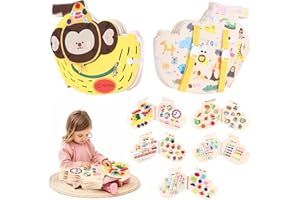Heypappy Busy Board,12 in 1 Montessori Busy Board Feltro,Montessori Didattici Libro Sensoriale Educativo, Giocattolo per Abilità Motorie con Cintura Zaino Regalo Bambino Compleanno Natale