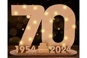 Giftota 2024 Originale Libro Degli Ospiti in Legno per Uomo e Donna - 70 Anni Regali Creativi in Denaro - Regalo di Compleanno in Legno per il 70° Anniversario con Luci LED - DIY Decorazioni in Legno