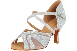 Jywmsc Damen Glitzer Strass Ballroom Latein Tanzschuhe Peep Toe Cross Strap Social Salsa Tango Tanzschuhe Sandalen für Die Hochzeitsfeier