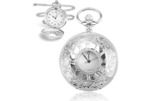 SOWBUD Quartz Pocket Watch, Roman Numerals Antique Style with Detachable Chain, Vintage-Inspired Steampunk Watch Pendant for Men, Gift for Birthdays Anniversaries Christmas Father's Day