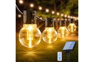 FGRYB Solar String Festoon Lights Outdoor - 49 ft Garden Lights Solar Powered with 20 Globe Bulbs - Gazebo Pergola Patio Outside Lights Waterproof