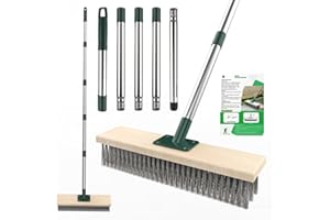 Gårdsborste kraftig vajerkvast med 152 cm långt handtag, huvud 11,20 cm, utomhus trädgård kvast styv metallborste för rengöri
