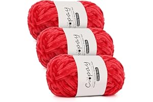 ‎COOPAY Coopay Chenille Wolle zum Häkeln, 3x100g Samtig Garn, Dicke Flauschige Weiche Wolle, Plüschwolle Häkelgarn für Decken, Schals - Rot
