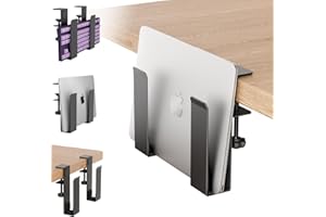 otuiaim Supporto Laterale per Laptop con Morsetto per Scrivania – Installazione Senza Fori - Porta Dispositivo Verticale in Acciaio Inossidabile per Laptop, Tablet, Tastiere – per Spessore < 38mm
