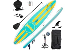 PPXIA Stand Up Paddling Board mit Sitz - Aufblasbare SUP Board Set, Surfboard Tragkraft bis 200Kg, Komplettes Paddleboard Zubehör, 3 Finnen, Sitz, Pumpe Rucksack Leine 320x82x15cm