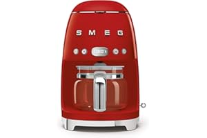 Smeg, Macchina da Caffè Filtro DCF02RDEU, Funzione Aroma e Autostart, Caraffa in Vetro Fino a 12 Tazze, 2 Livelli di Intensità, Modalità Keep Warm, 1050W, Rosso