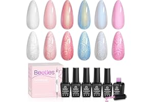 BEETLES GEL POLISH Beetles UV Nagellack Set Perlmutt - 6 Farben Maniküre Perlmutt Muschel Glitzer Weiß Rosa Blau Schimmer Meerjungfrau Nagellack Gel Polish Nail Wirbelfaden Effekt für Anfänger Nail Art DIY Home