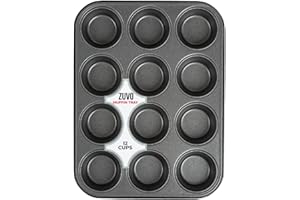 Zuvo Nonstick 12 Cup Muffin Tray - BPA Free & Dishwasher Safe Cupcake Pan Muffin Tray with Stain-Resistant, Baking Mould for Muffins or Cupcakes, Bakeware - (Black)