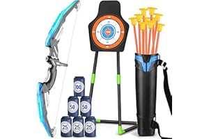 Doloowee Arco y Flecha para Niños con Luces LED, Juego de Tiro con Arco Incluye 1 Arco, 10 Flechas, 2 en 1 Diana con carcaj y 6 dianas de plástico de Juguete para niños y niñas