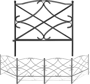 Recinzione In Metallo Amagabeli 5 Pannelli 46x230 Cm – Staccionata Nera Robusta E Decorativa Per Giardino, Proteggi Aiuole E Prati Con Stile