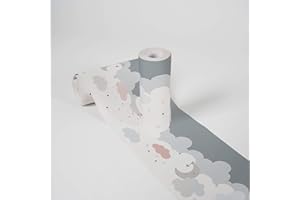 Lovely Kids Bordi Adesivi Per Pareti Dreamy Sky 5.00 m x 0.155 m Grigio Rosa Bianco Prodotto in Germania da A.S. Création 403743
