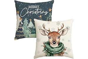 Artoid Mode Drzewa, renifery, płatki śniegu, Wesołych Świąt Bożego Narodzenia, zestaw 2 poszewek na poduszki, 40 x 40 cm, Merry Christmas, ozdobna poszewka na poduszkę