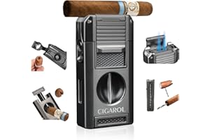 CIGAROL 5 en 1 Mechero Soplete, 2 Llamas Con Corta Puros en V - No Contiene Gas, Grandes Regalos para Hombres (Gris)