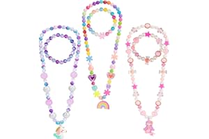 PinkSheep Bijoux pour Filles 3 Sets Collier Bracelet Enfants Toddler Sac à main pour les filles Jouer Bijoux pour les petites filles Kids Dress Up Costume Bijoux