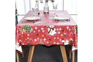 Plenmor Christmas Table Cloth Wipe Clean Christmas Tablecloth Xmas Red PVC Plastic Wipeable Waterproof Rectangular Table Cover Decoration for Festive New Year Kitchen Picnic (137 x 185 cm)
