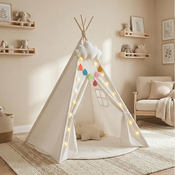 Sunny Alba Tente Tipi Pour Enfants En Crème | Tente De Jeu Avec Tapis Pour L'Intérieur/Chambre | 120X120 Cm