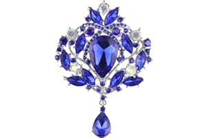 Merdia - Broche de cristal para mujer, diseño de lágrima, color azul