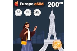 SIMCORNER Europe & UK Travel eSim Card - BIG 200GB Data. 30 Days. No Daily Limit. Use In 45 Countries. Easy Activation. Data Only International Travel eSIM Card For eSim Compatible Mobile Phone, Ipads, Tablets