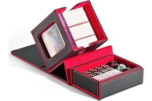 ZLCA MTG Deck Box, Commander-Deck-Box mit Sichtfenster, Karte für 100 doppelseitige Karten mit Würfelablage und 35pt Magnetkartenhalter (schwarz und rot)