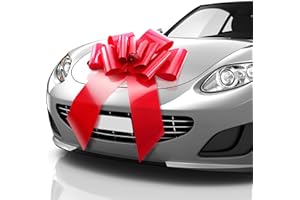 Mata1 Huge Car Bow (Red, 23 inch), Big Gift Wrapping Bow for Large Gift Decoration, Giant Indoor/Outdoor Bow with 2 Ribbon Tails and 3 Suction Cups (No Magnets that Scratch)