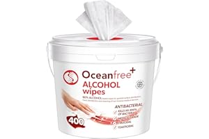 Ocean Free 80% Alcohol Disinfection Wipes - Tub of 400 - Multi Purpose Medical Grade Disinfection - Made in the UK (Single)