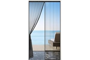 MYCARBON moskitiera magnetyczna do drzwi/okien podwójne przyleganie, mocne magnesy, czarna, 80×210 cm, z wiązaniami bocznymi