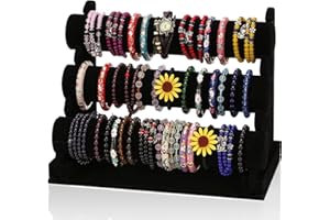 powerking en Velours Noir T-Bar Bracelet de Montre Bijoux Support écran, 3 étages