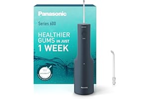 Panasonic Serie 600 Hydropulseur Dentaire Ultrasonique EW-DJ66-A303, Jet dentaire, Irrigateur Oral, 200ml, IPX7, 2 Embouts Standard, 5 Réglages de Pression, Accessoire de Voyage, Bleu Marine