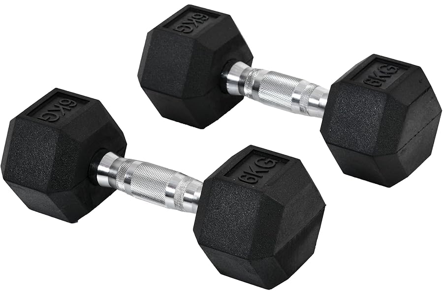 HOMCOM 2x4kg/2x5kg/2x6kg/2x8kg/2x10kg Rubber Hex Dumbbell Set Anti-Rolling Free Weights Dumbbells Pair with Knurled Grip for Home Gym Strength Training Exercise