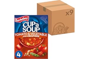 Batchelors Cup a Soup Tomato & Vegetable Instant Soup, 4 Sachets Per 104 g Box (Total 9 Boxes = 36 Sachets)