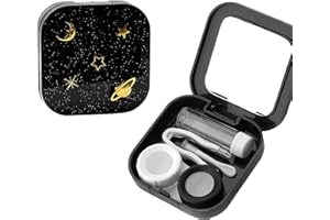 Haqatr Planet Contact Lens Case Portable Contact Lens Case Color Contact Case with Mirror and Tweezers Small Size for Travel and Home（Star Black）