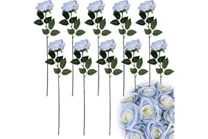 COSIESNEST Sztuczne róże 12 PCS Róże Sztuczne kwiaty do dekoracji Sztuczne róże Aksamitny ślubny bukiet ślubny Realistyczny kwiat z łodygą Sztuczna róża Domowe biuro Aranżacje ślubne (Niebieski)