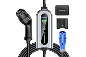 ShockFlo Typ 2 Ladekabel Schuko EV Ladegerät, 32Amp 7KW 6M EV Ladestation mit 1-Phasig CEE Stecker, Einstellbarer Strom und Einstellung Startzeit,EVSE IEC 62196-2, für alle Elektrofahrzeuge