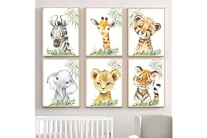 Youihom 6 Laminas Animales para Bebé Cuadro Safari Dormitorio Niño Niña Poster Infantiles para Habitacion Decoración 21 x 30 cm sin Marco