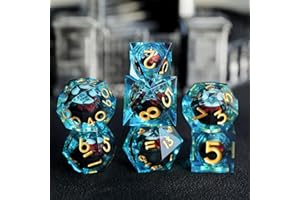 ELIFEL Set de Dés DND Globe Oculaire du Crâne Résine Polyédriques Tranchant Bord Dés 7 pièces Faits à la Main pour Donjons D4 D6 D8 D10 D12 D20 D% et Dragons RPG Dés Jeu de Role avec Boîte-Cadeau
