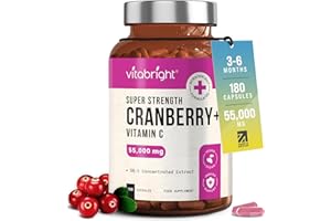 VitaBright Cranberry Tablets with Natural D-Mannose | 55,000mg | 180 Capsules | 3 Month Supply | Cranberry Supplements for Women with Vitamin C | No Added Sugar | High Strength Extract