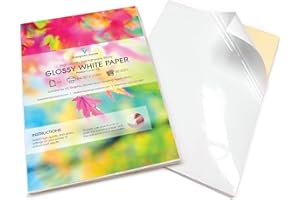 EVERGREEN GOODS LTD Evergreen Goods 30-Sheet A4 Glossy Sticker Paper White Self-Adhesive, Inkjet/Laser Printable, DIY Stickers, Arts & Crafts, Plotter Compatible, Strong Back.