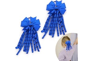 MUFEKUM 2 Pcs Hair Bow Spiral Streamers, Curly Bow Hair Bands Kids Spiral Hair Ties Ponytail Holder Hair Ribbons Bobbles for Girls Toddler Kids, Girls School Hair Accessories (Blue)