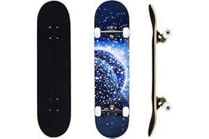 ERNAN Skateboard 31x8 Zoll Komplette für Kinder Jugendliche Erwachsene, komplettes Standard-Skateboards, 7 Schichten Ahorn-Deck, konkaves Skateboard