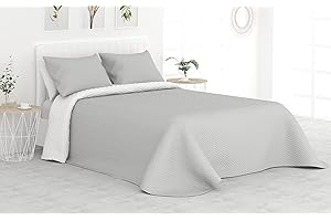 LINIVA HOME Colcha Bouti Termosellada Reversible para Verano. 100% Microfibra Extra Suave - Modelo Mallorca. Colcha Cubre Cama Multiusos. Incluye Dos Fundas de cojín. Cama 180/200 - 270x265cm Gris/Blanco