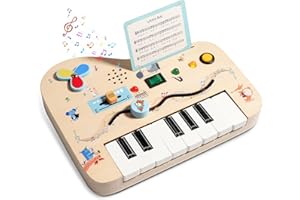 EUAKEE Busy Board Juguetes Montessori 1 2 3 años, Busy Board Tablero de Madera para Piano, Juguetes de Madera Motricidad Fina para Bebés y Niños Pequeños de 1 2 3 4 años Niños y niñas