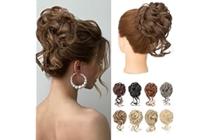 Benehair Messy Bun Hair Piece Wavy Curly Claw Clip Hair Bun Extensions Synthetic Hair Bun Donut Accessories Scrunchies Medium Brown Hair Pieces for Women(Medium Brown, 75g)
