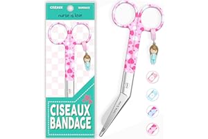 Nurse is Love Ciseaux infirmier, Ciseaux pour Bandage Medical | Lames Aiguisées a Bout Rond Idéal pour Coupe Pansement Compressif | Infirmiere Accessoires | Motifs exclusifs et Uniques