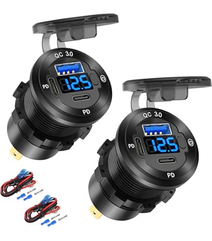 Chargeur Allume-cigare 66W 4 Ports (2 USB-C PD 30W + 2 USB-A QC 3.0) Avec Voltmètre LED - Pour Voiture, Camping-car, Bateau