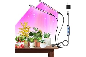 Garpsen Lampada per piante a LED, a spettro completo, per piante da interno, 40 LED, con timer ON & Off 6/12/16H, 5 livelli di luminosità (460 nm/660 nm/3000 K)