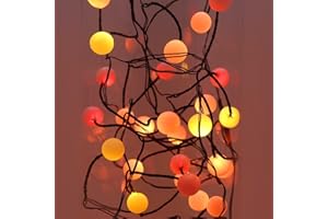 Qbis – Guirlande lumineuse baie avec 40 LED couleurs coucher de soleil Rouge, orange et jaune. Lumières de Noël multicolores. Guirlande lumineuse à piles pour intérieur.