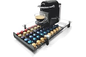 RECAPS Soporte para cápsulas de café compatible con Nespresso OriginalLine, Soporte para máquina de café con Tapa de Vidrio, Dispensador de cápsulas para almacenar 60 Cápsulas