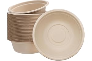 YAAVAAW 50 Bols Jetables 340ml Bol en Canne à Sucre,Bol en Carton Krafte,Biodégradable,Compostable Vaisselle Jetable Canne à Sucre Bols en Papier pour Pique-niques,Fêtes,Maison les Aliments Chauds et Froids